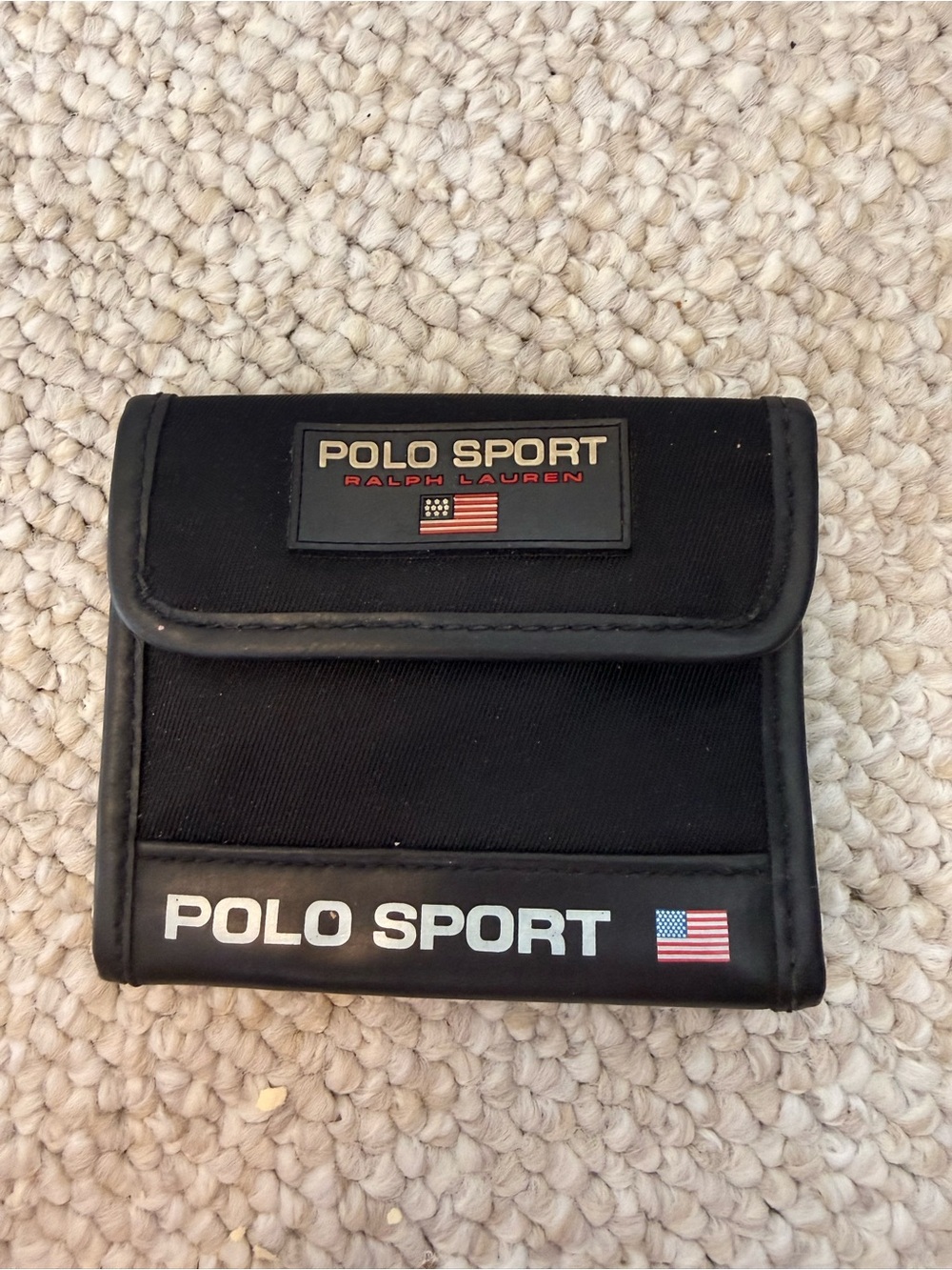 Ralph Lauren Polo Sport Black Tri-Fold Coin Wallet with Flag Detail